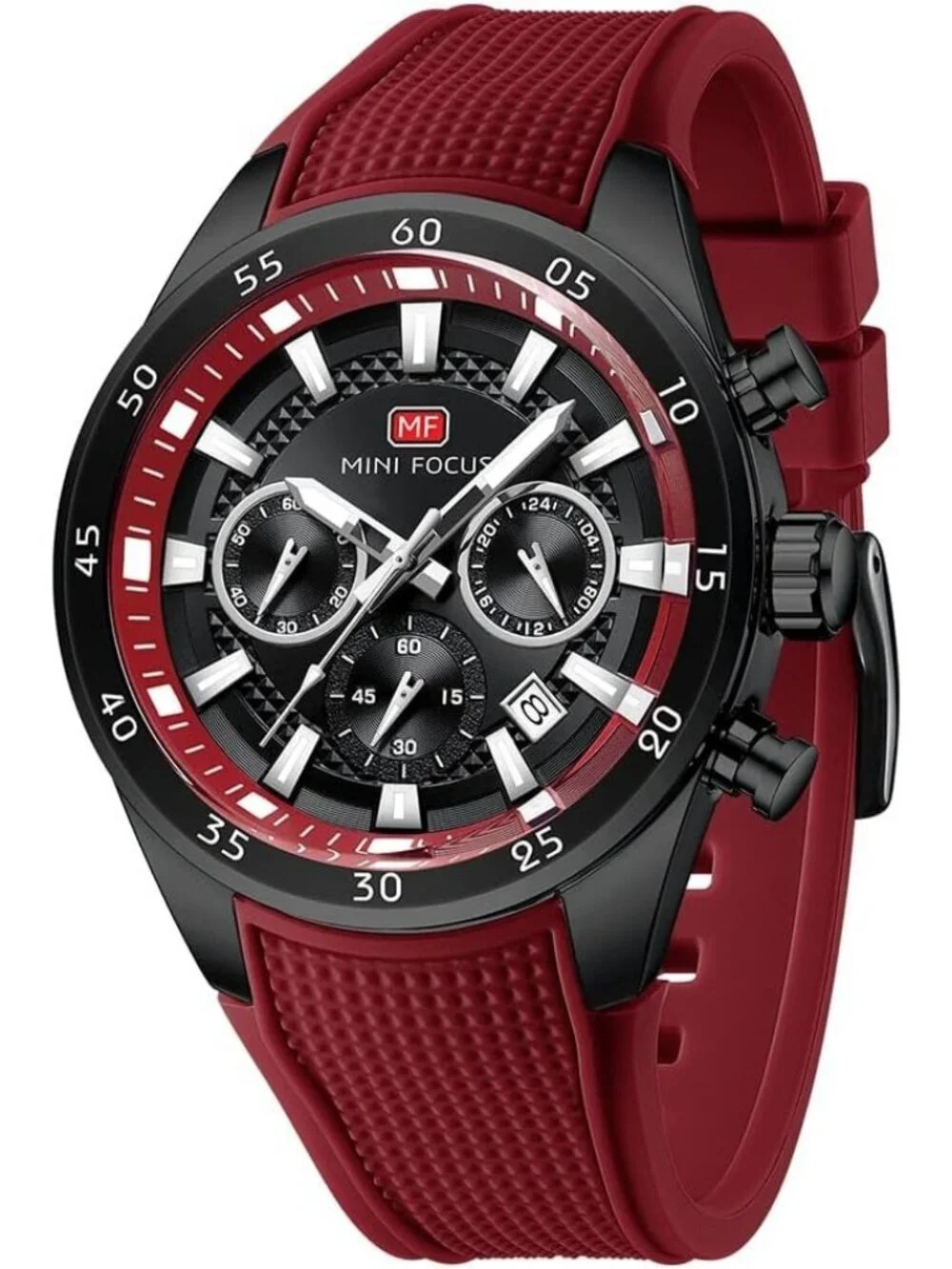 Men's Red Silicon Band Chronograph Waterproof Luminous Unique Round Wrist Watch